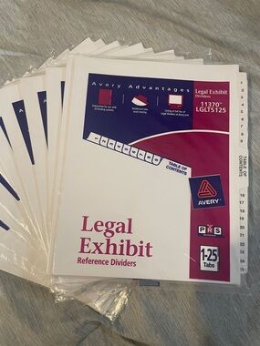 Box of 12 Avery Legal Exhibit Reference Dividers - White 1-25